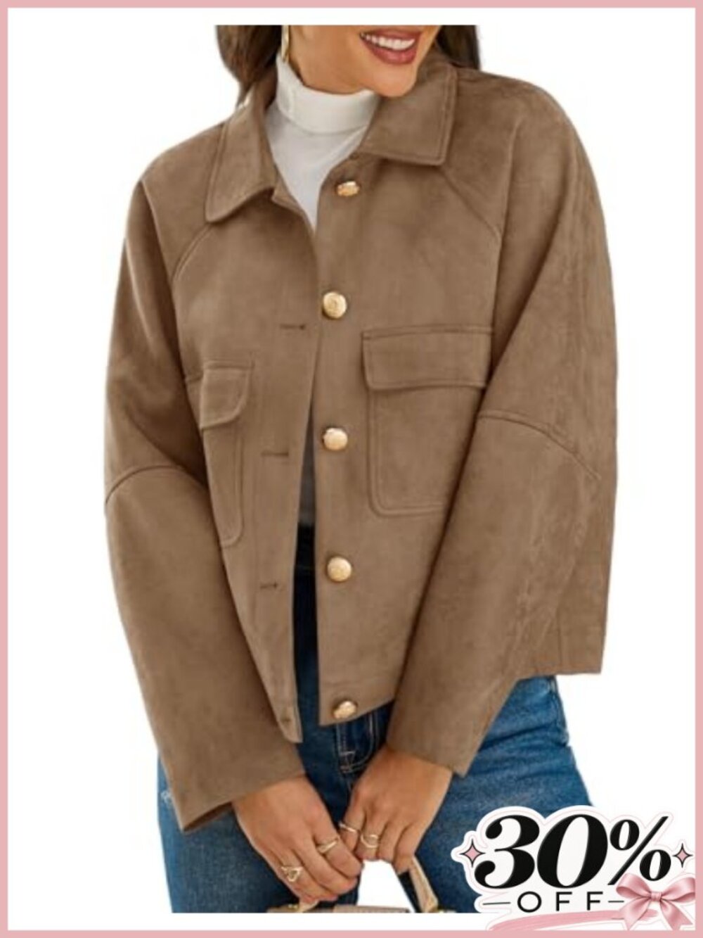 Faux Suede Cropped Button Shacket Oversized Vintage Fall Jacket
